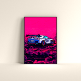Nissan GTR poster buy featuring a vibrant car illustration with pink and black background by Dripster
